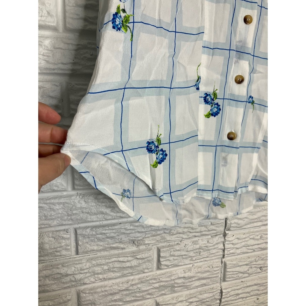 Free People window to my heart blue & white floral button down shirt Women's XS - Picture 10 of 11
